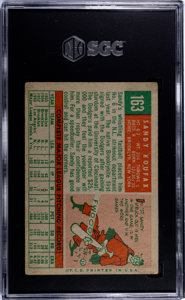 1959 Topps Sandy Koufax #163 SGC 1.5