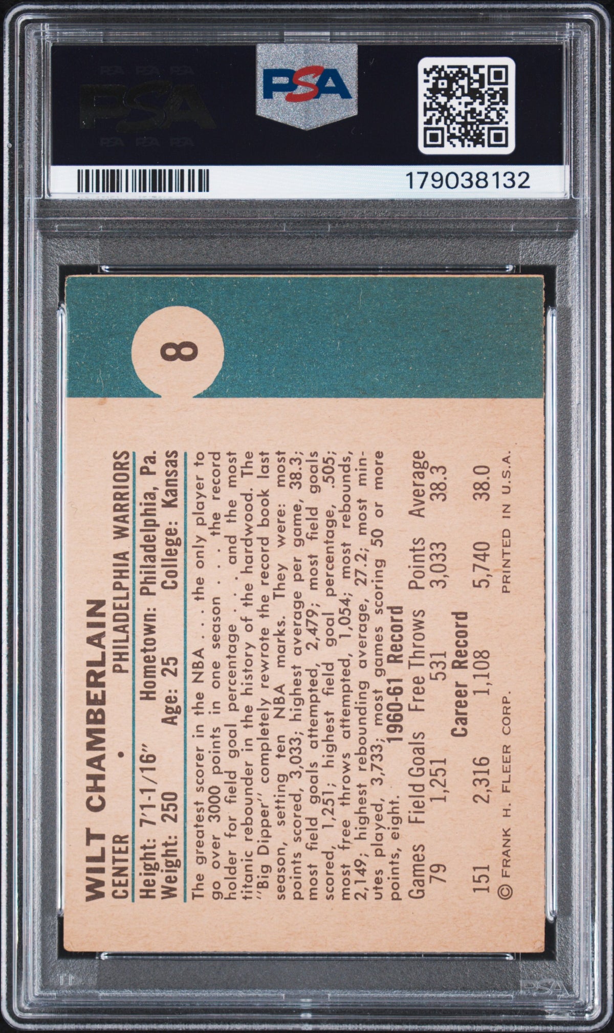 1961 Fleer Wilt Chamberlain #8 PSA 2