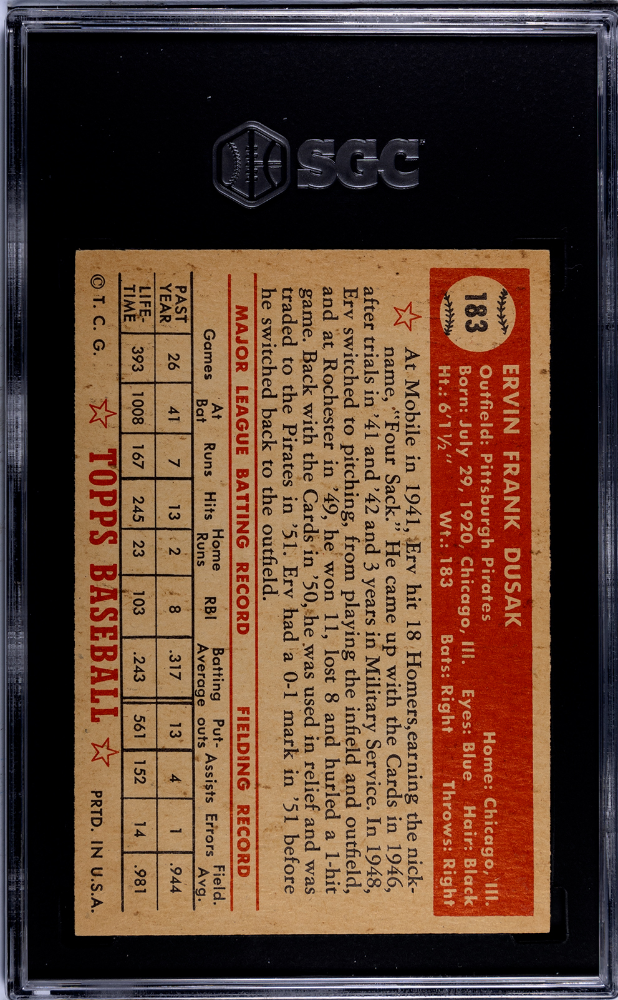1952 Topps Erv Dusak #183 SGC 6