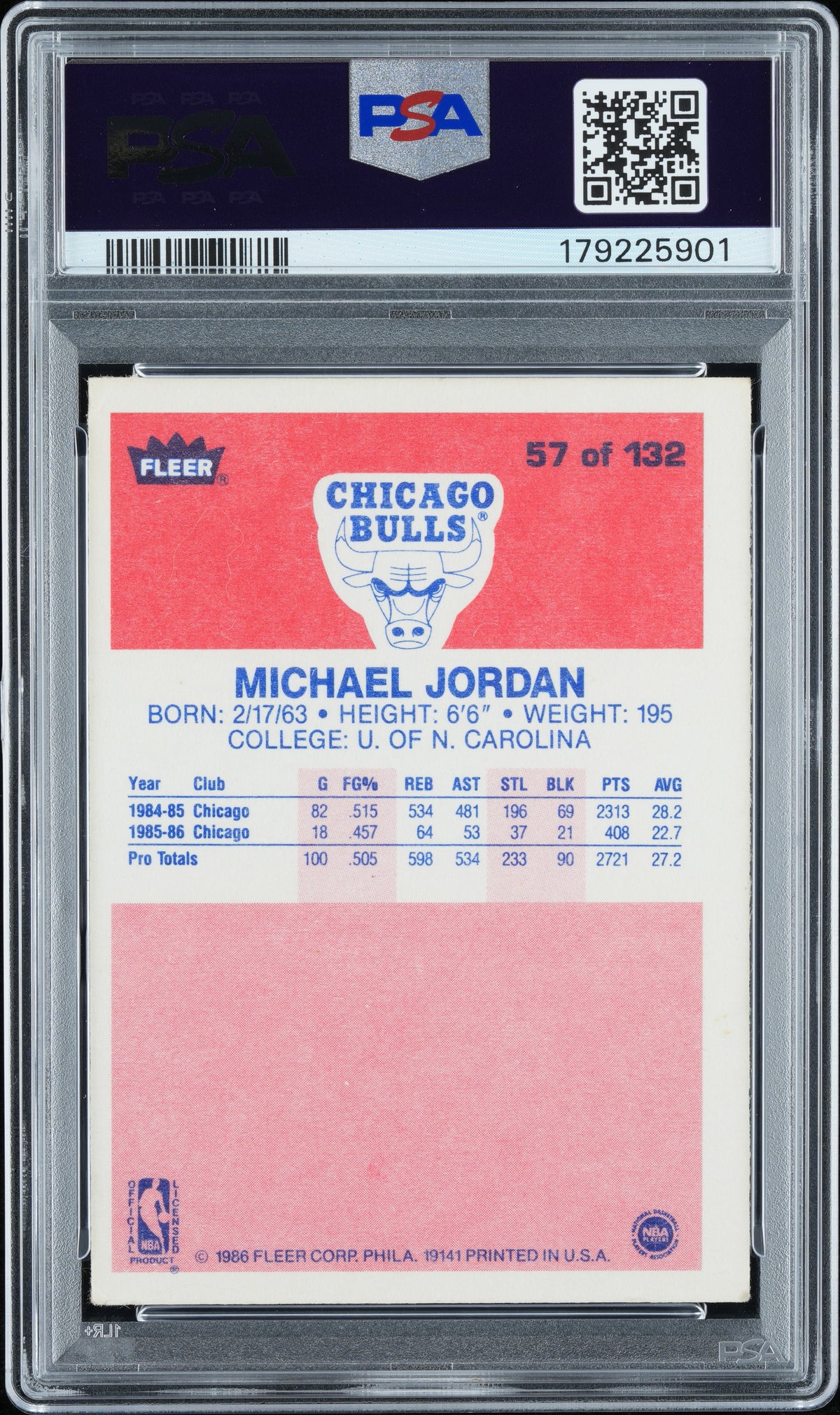 1986 Fleer Michael Jordan #57 PSA 4