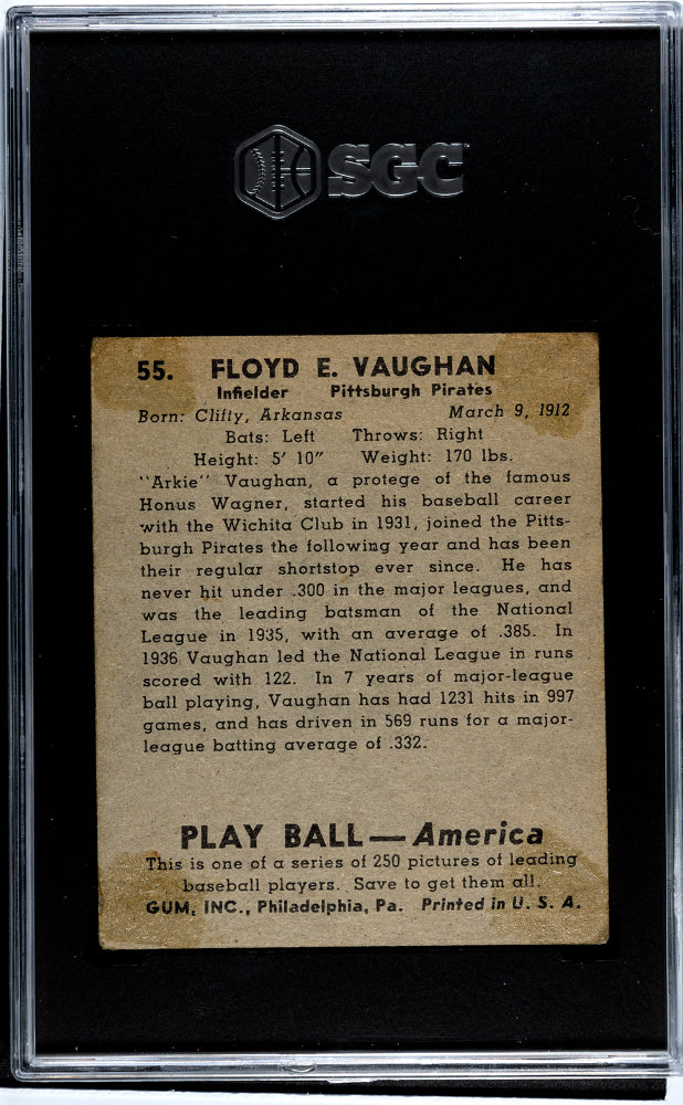 1939 Playball Arkie Vaughan #55 SGC 1