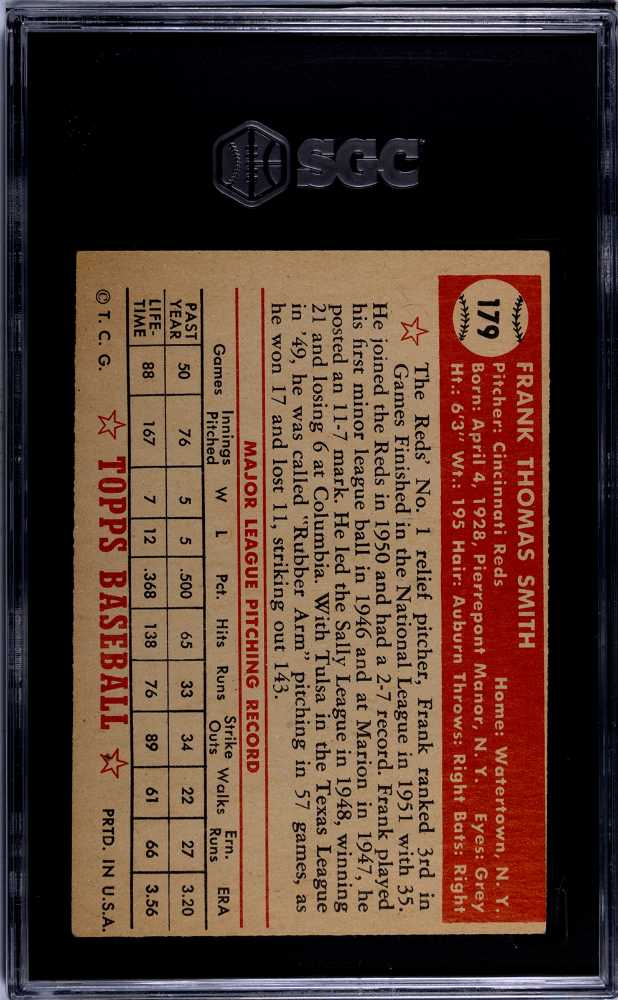 1952 Topps Frank Smith #179 SGC 4.5