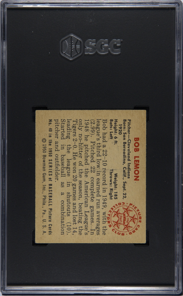1950 Bowman Bob Lemon #40 SGC 3