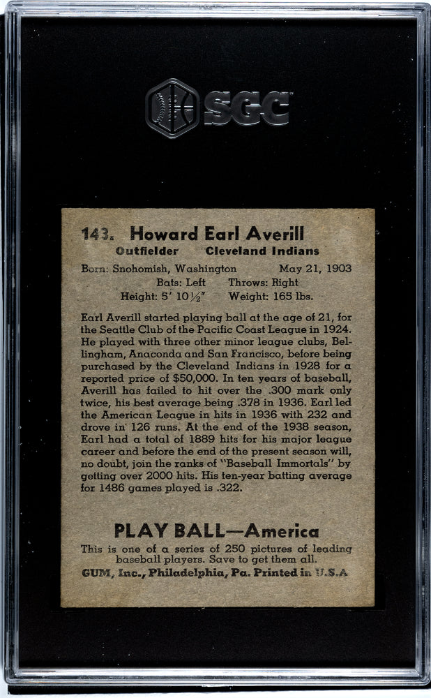 1939 Playball Earl Averill #143 SGC 3