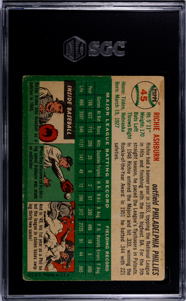 1954 Topps Richie Ashburn #45 SGC 3