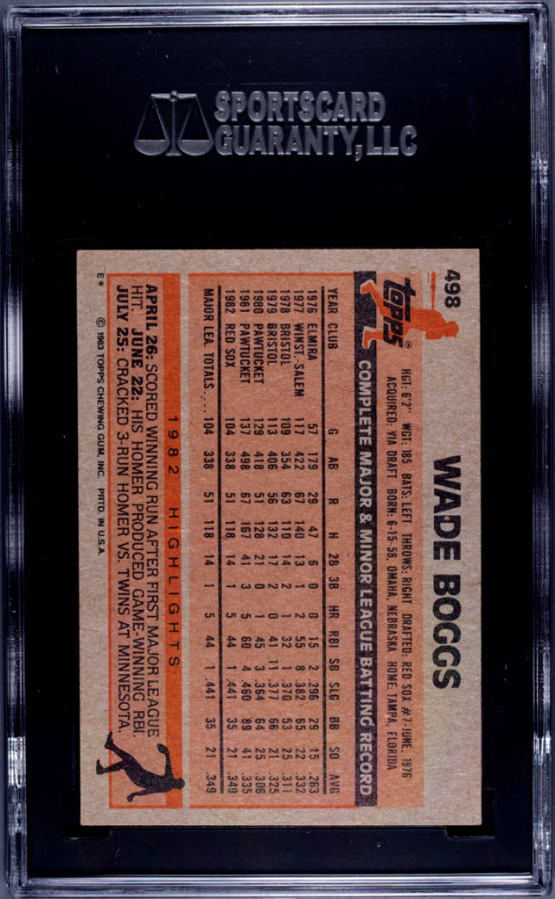 1983 Topps Wade Boggs #498 SGC 8.5