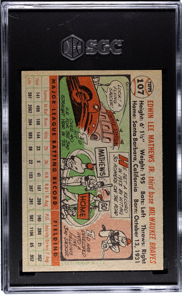 1956 Topps Ed Mathews #107 Gray Back SGC 6