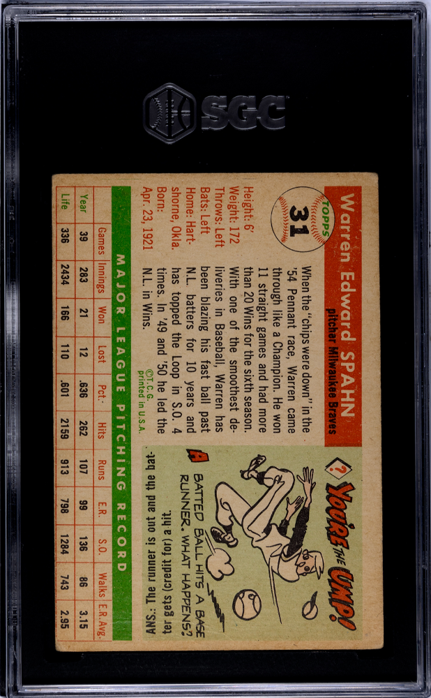 1955 Topps Warren Spahn #31 SGC 2