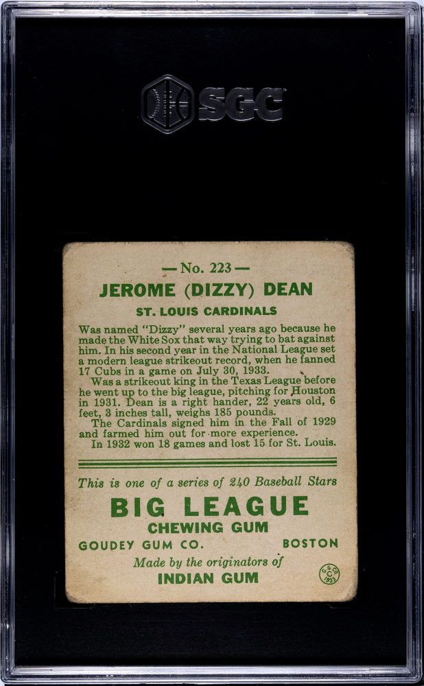 1933 Goudey Dizzy Dean #223 SGC 1.5