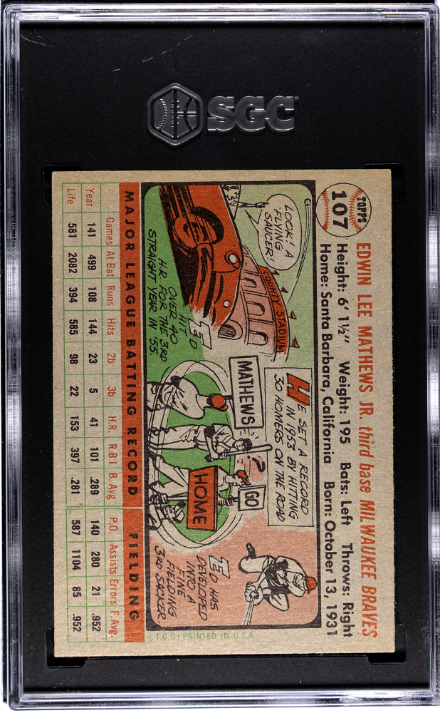 1956 Topps Ed Mathews #107 Gray Back SGC 6