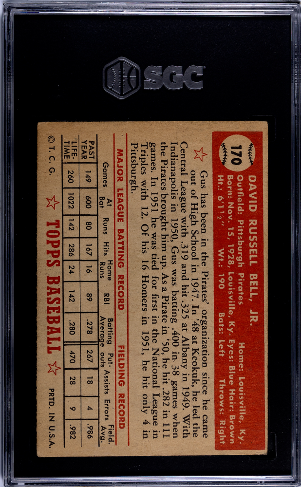1952 Topps Gus Bell #170 SGC 4