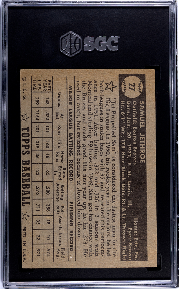 1952 Topps Sam Jethroe #27 Black Back SGC 5