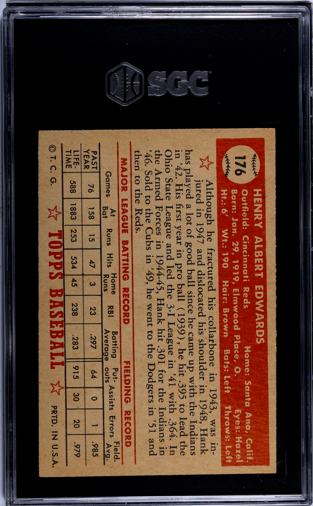 1952 Topps Hank Edwards #176 SGC 5