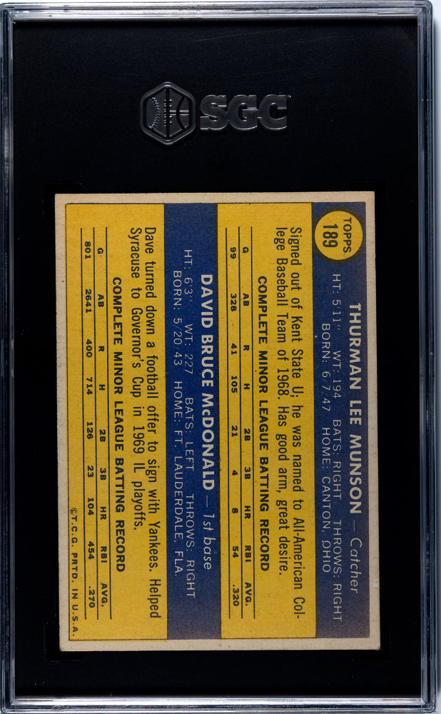1970 Topps Thurman Munson #189 SGC 6