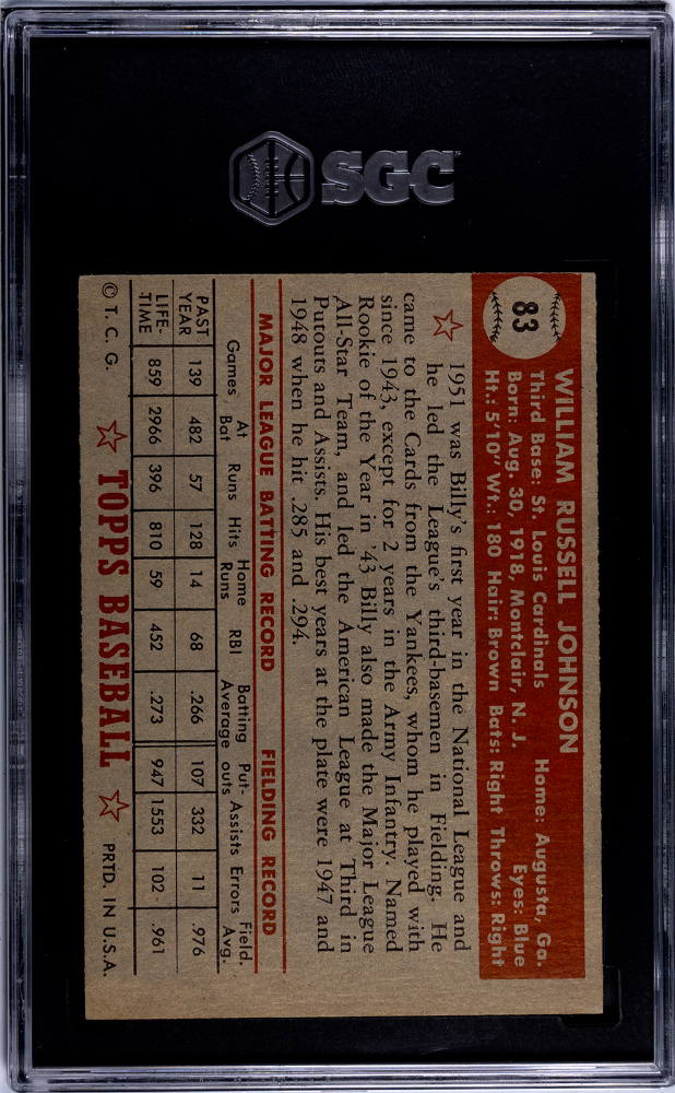 1952 Topps Billy Johnson #83 SGC 5.5