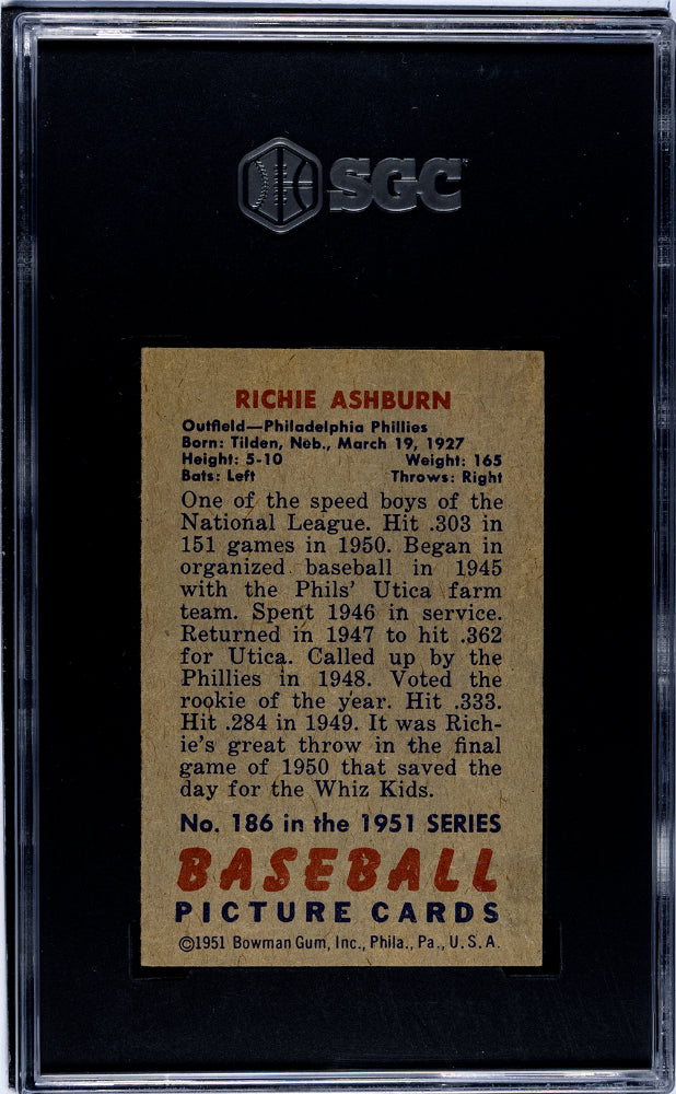 1951 Bowman Richie Ashburn #186 SGC 5.5