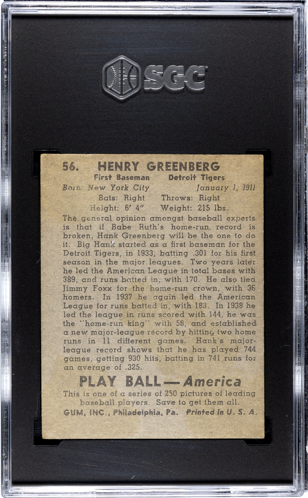 1939 Playball Hank Greenberg #56 SGC 3