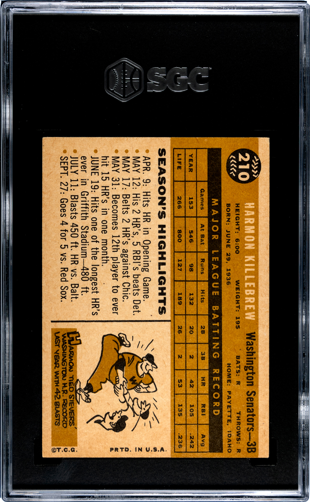 1960 Topps Harmon Killebrew #210 SGC 6