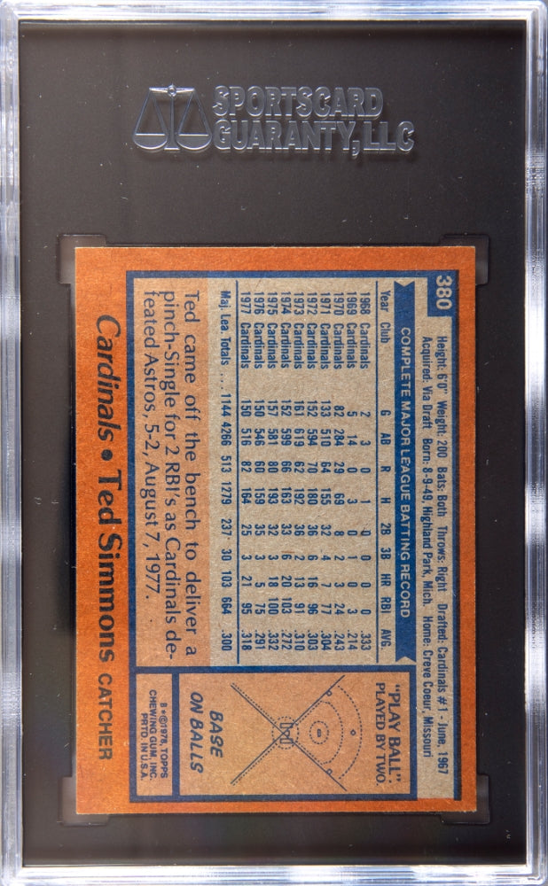 1978 Topps Ted Simmons #380 SGC 9