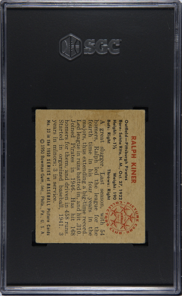1950 Bowman Ralph Kiner #33 SGC 4