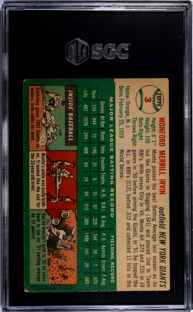1954 Topps Monte Irvin #3 SGC 4