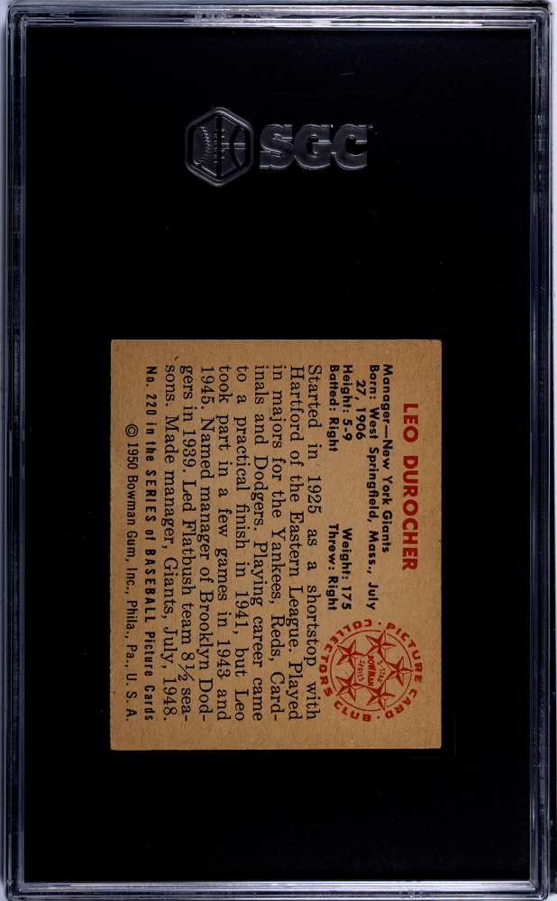 1950 Bowman Leo Durocher #220 SGC 6.5