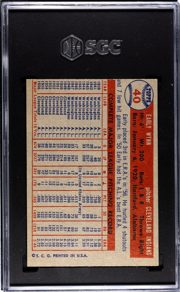 1957 Topps Early Wynn #40 SGC 6