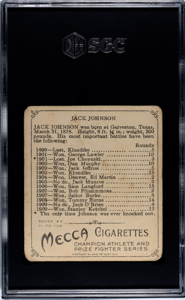 1910 Mecca Cigarettes (T218) Jack Johnson Side View SGC 1.5