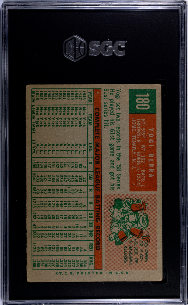 1959 Topps Yogi Berra #180 SGC 3