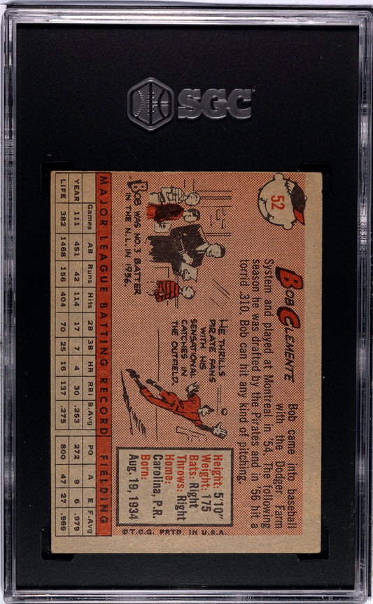 1958 Topps Bob Clemente #52 SGC 2
