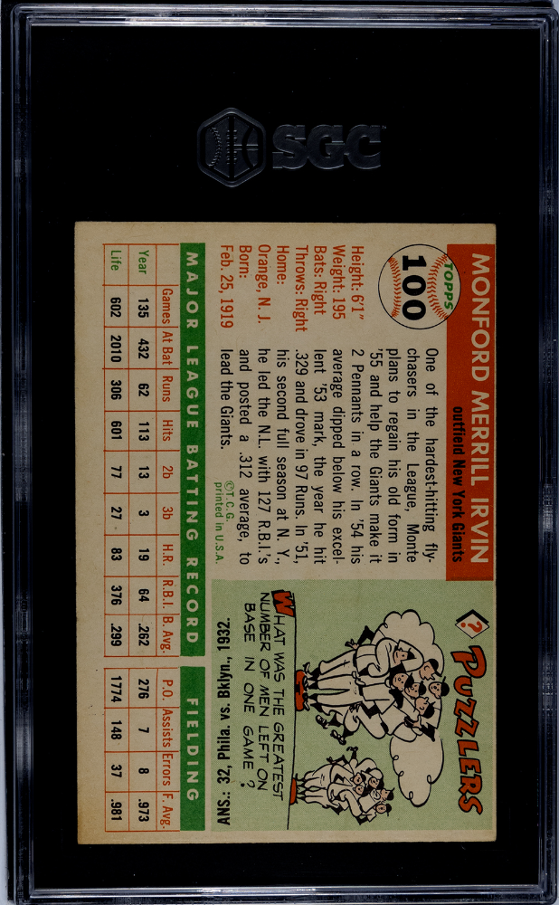 1955 Topps Monte Irvin #100 SGC 2