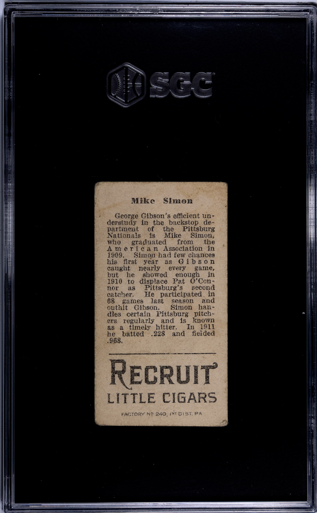 1912 Recruit Little Cigars (T207) Mike Simon SGC 2