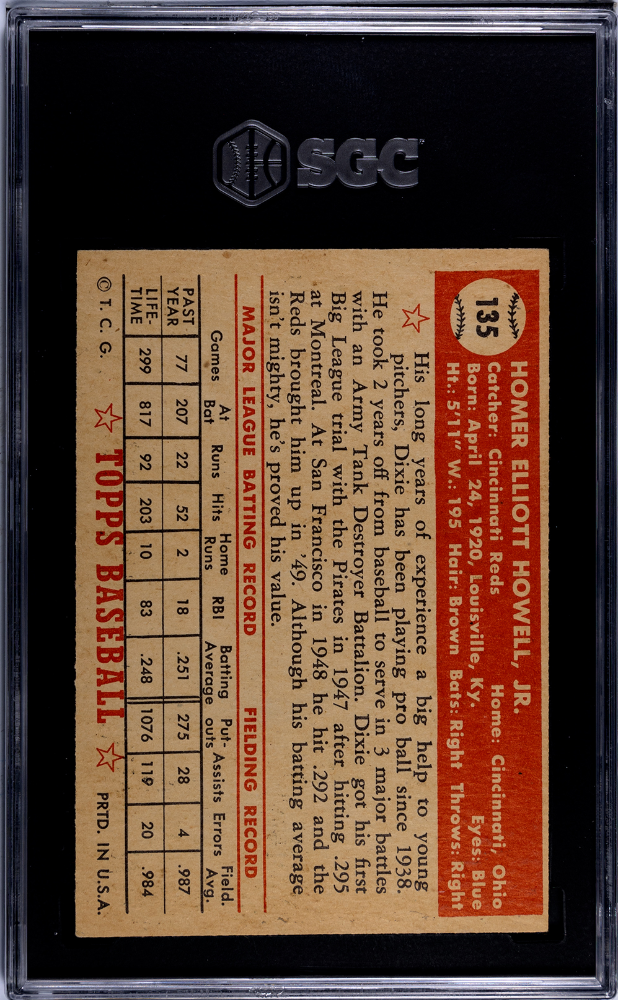 1952 Topps Dixie Howell #135 SGC 6
