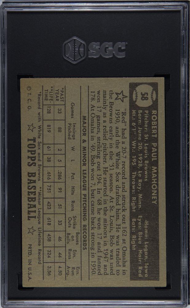 1952 Topps Bob Mahoney #58 Black Back SGC 5.5