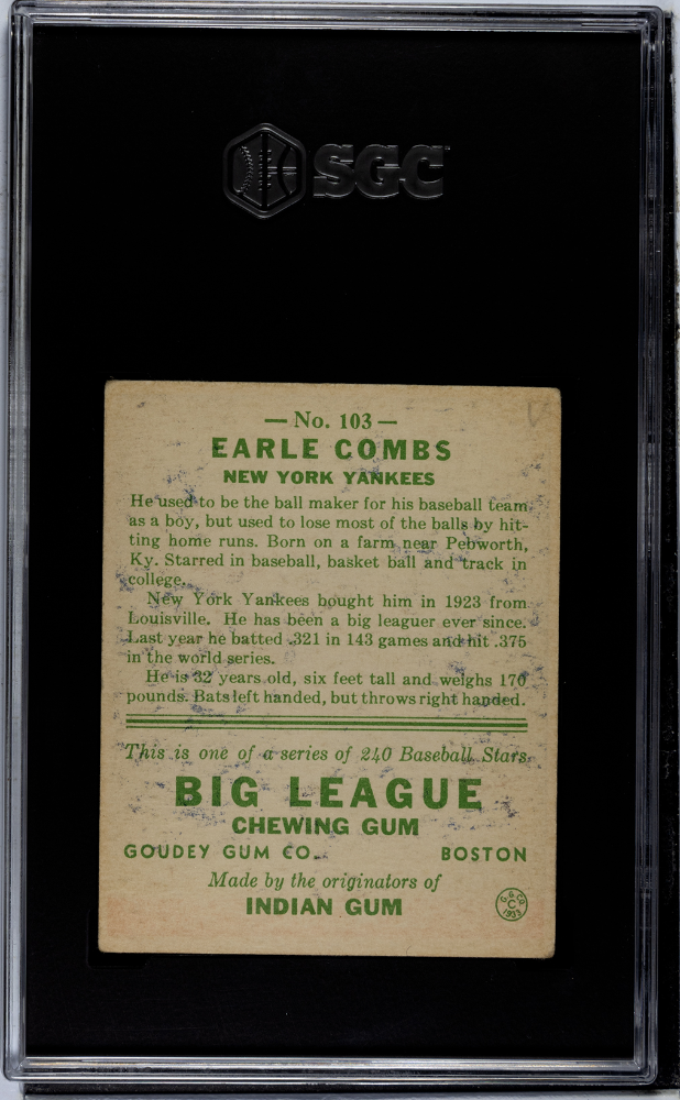 1933 Goudey Earl Combs #103 SGC 2.5