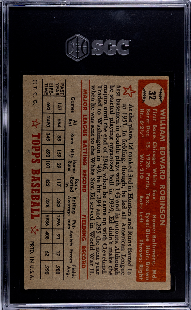 1952 Topps Eddie Robinson #32 Red Back SGC 2