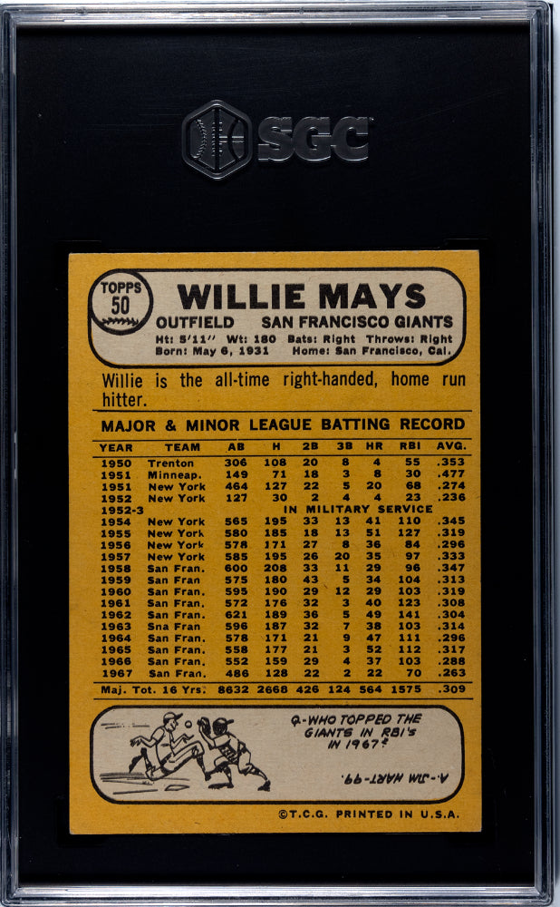 1968 Topps Willie Mays #50 SGC 5.5