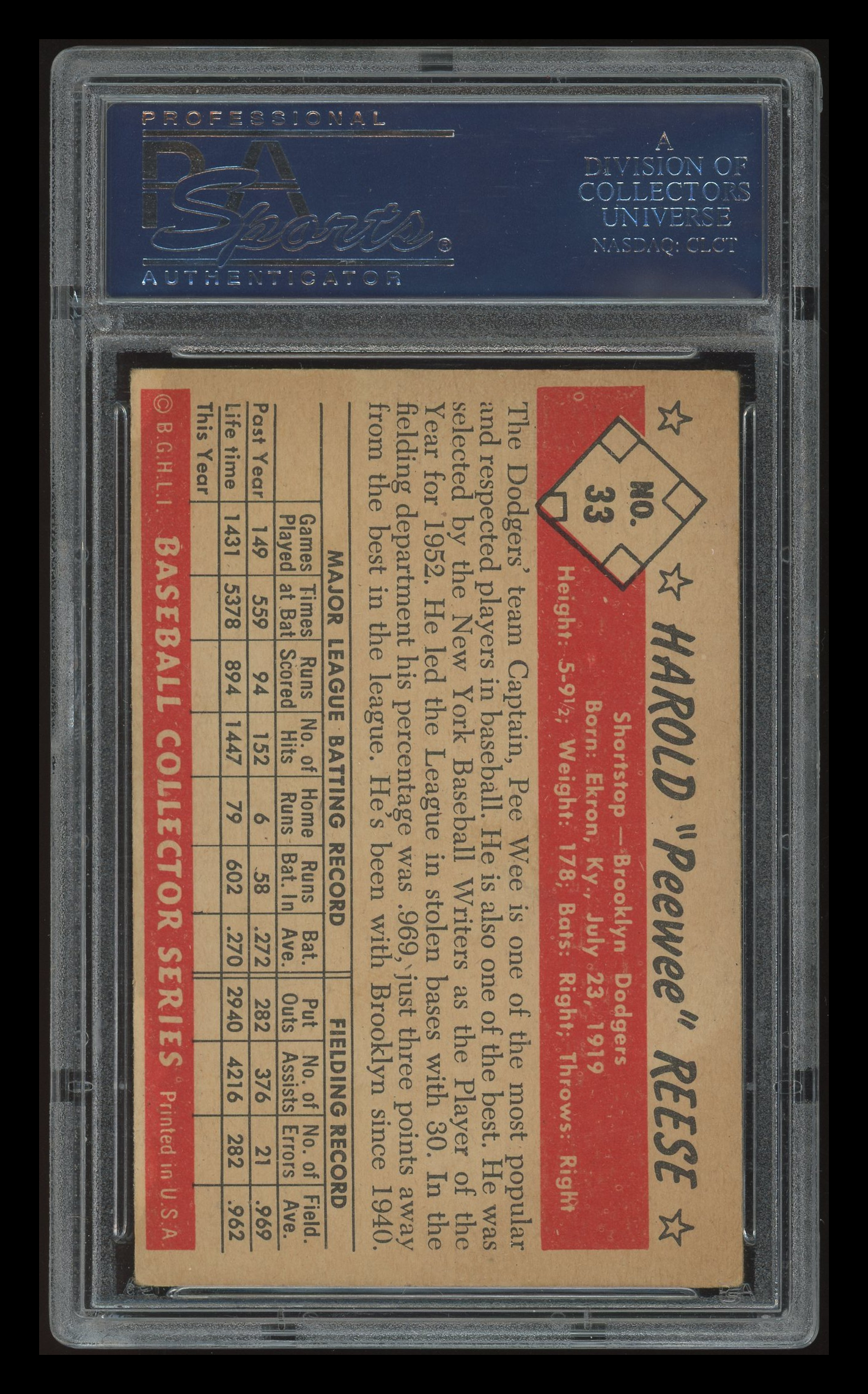 1953 Bowman Color Pee Wee Reese #33 PSA 3.5