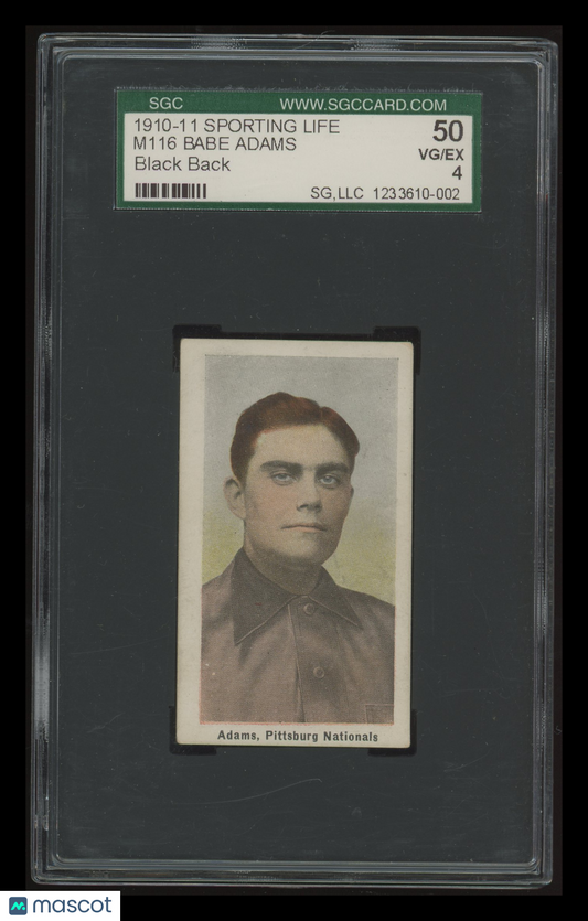 1910 Sporting Life (M116) Babe Adams Black Back SGC 4