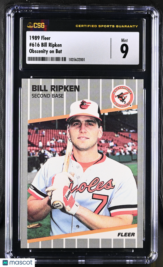 1989 Fleer Bill Ripken #616 Obscenity on Bat CGC 9