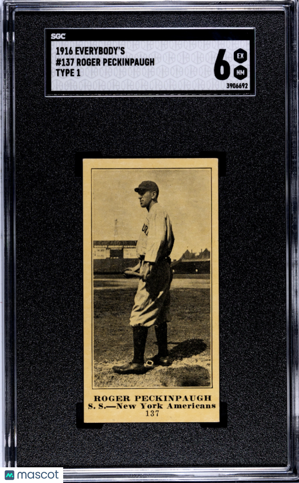 1916 Everybody's Roger Peckinpaugh #137 Type SGC 6