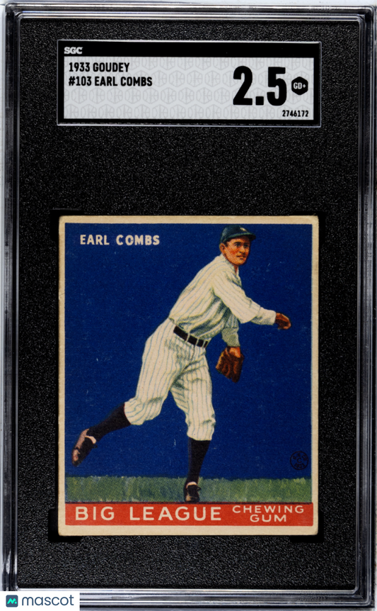 1933 Goudey Earl Combs #103 SGC 2.5