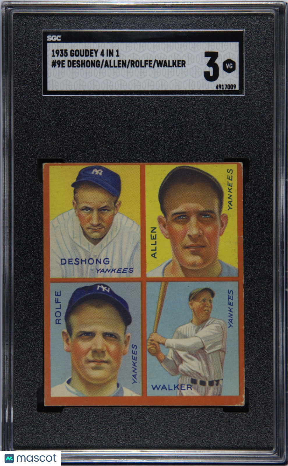 1935 Goudey 4 In 1 Walker Deshong Allen Rolfe #9E SGC 3