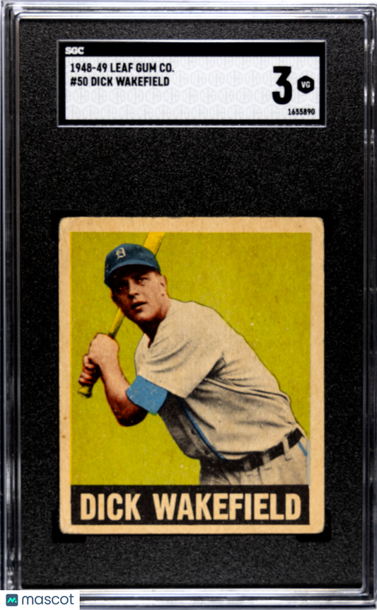1948 Leaf Gum Co. Dick Wakefield #50 TPHLC ONE (1) SINGLE SGC GRADED CARD SEARCH "TPHLC" DONT FORGET SGC 3