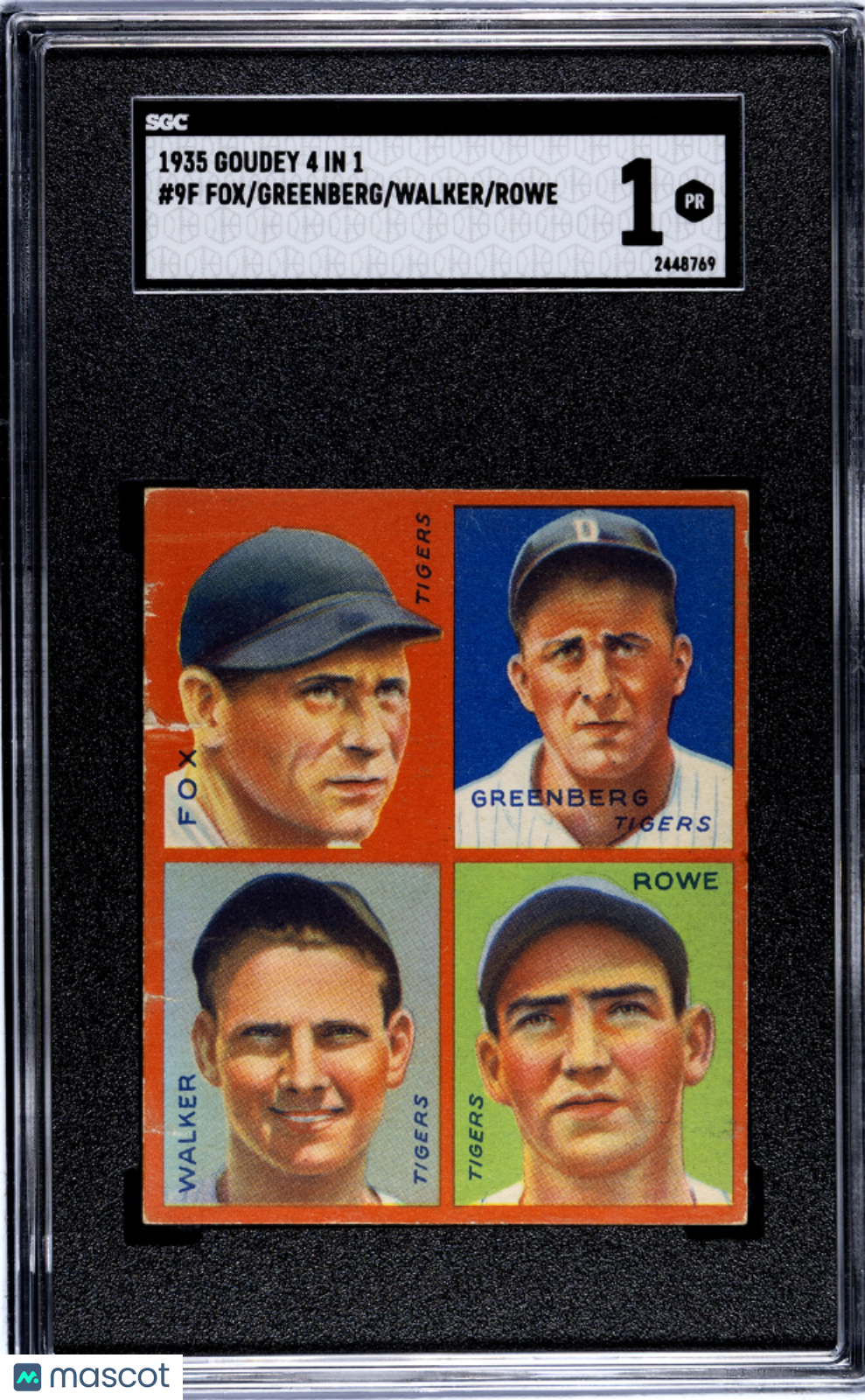 1935 Goudey 4 In 1 Rowe Walker Greenberg Fox #9F SGC 1