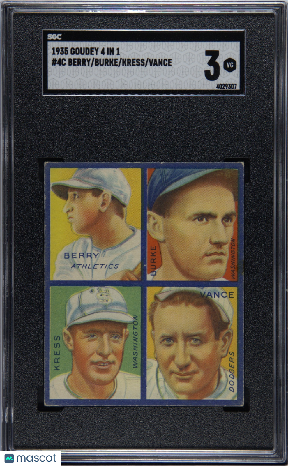1935 Goudey 4 In 1 Kress Burke Vance Berry #4C SGC 3
