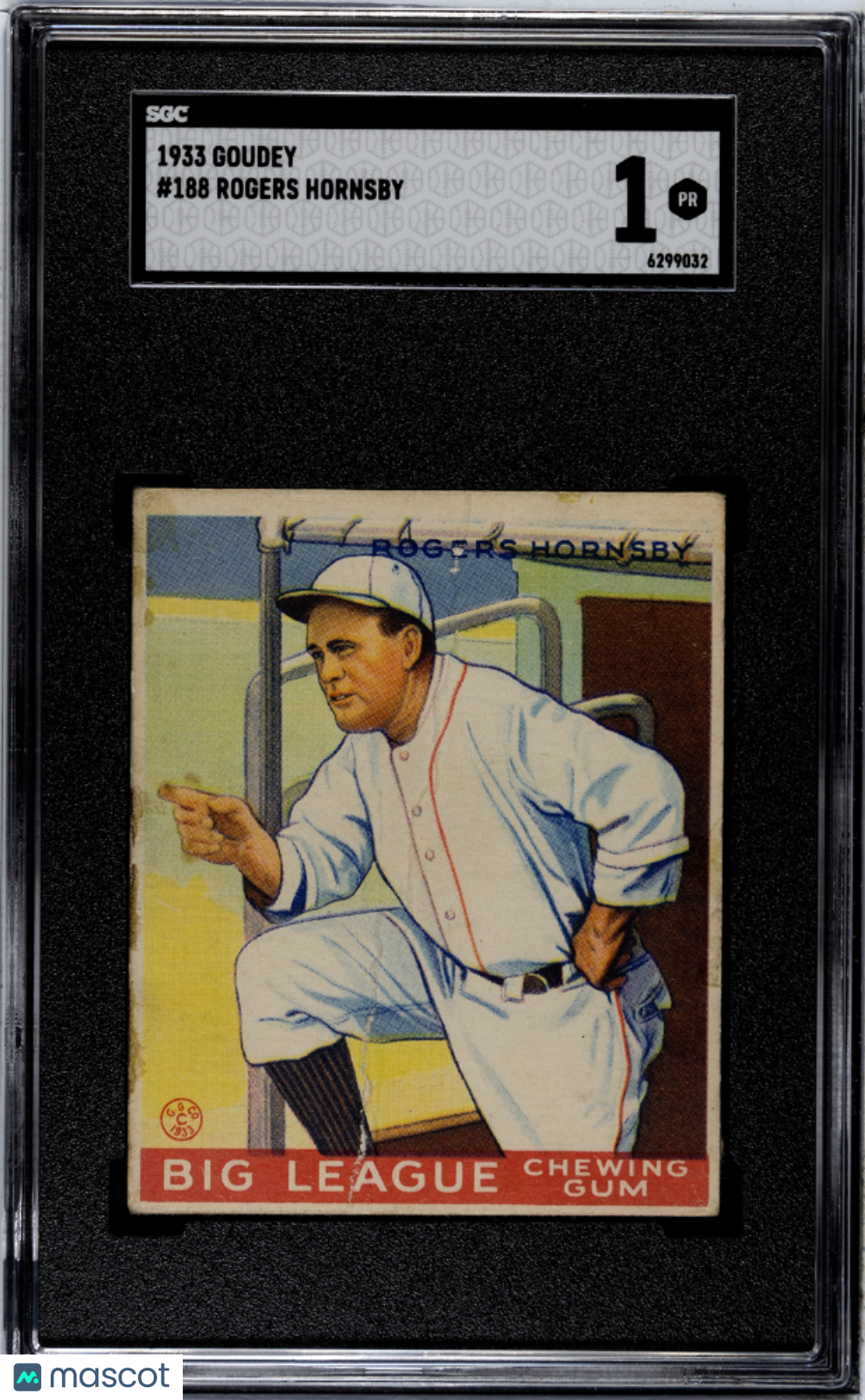 1933 Goudey Rogers Hornsby #188 SGC 1