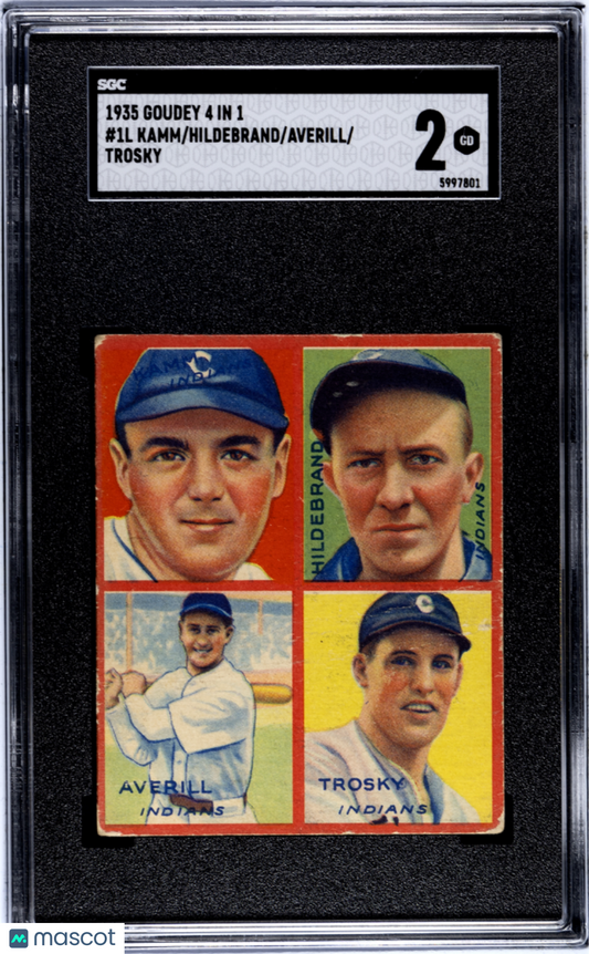 1935 Goudey 4 In 1 Trosky Averill Hildebrand Kamm #1L SGC 2