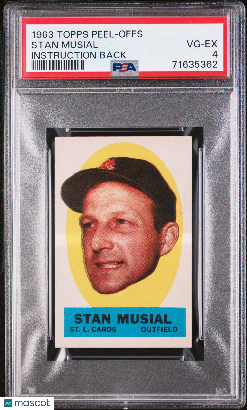 1963 Topps Peel-Offs Stan Musial Instruction Back PSA 4