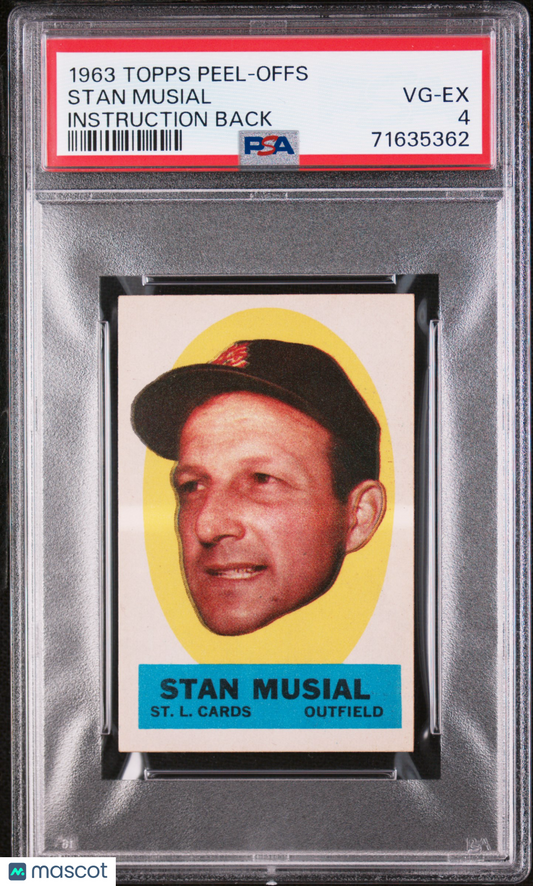 1963 Topps Peel-Offs Stan Musial Instruction Back PSA 4